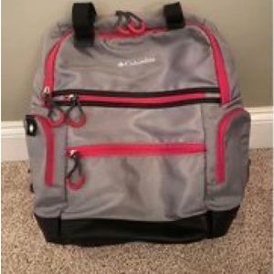 Pink and grey Columbia diaper bag